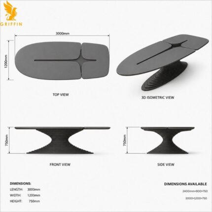 Modern Hull dining table with sculptural base and glossy curved top in luxury interior